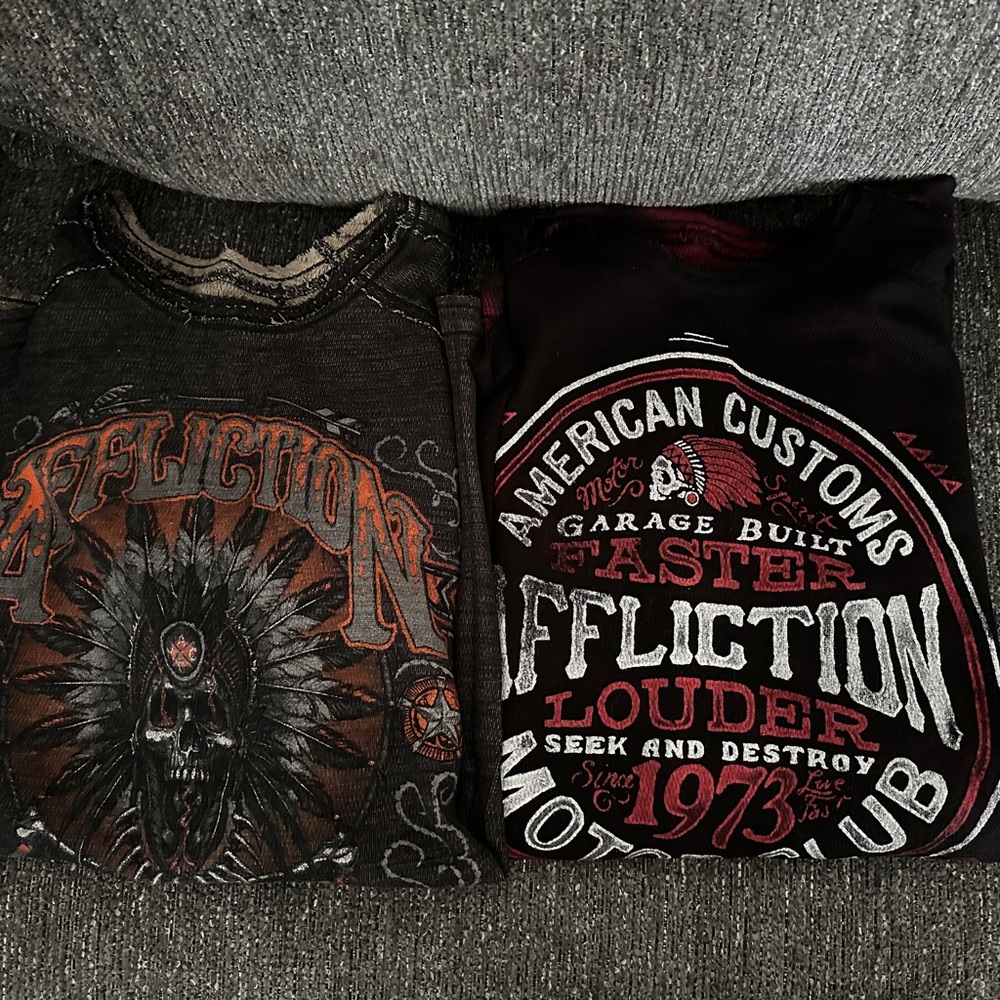 Affliction Black and Red Graphic Tees